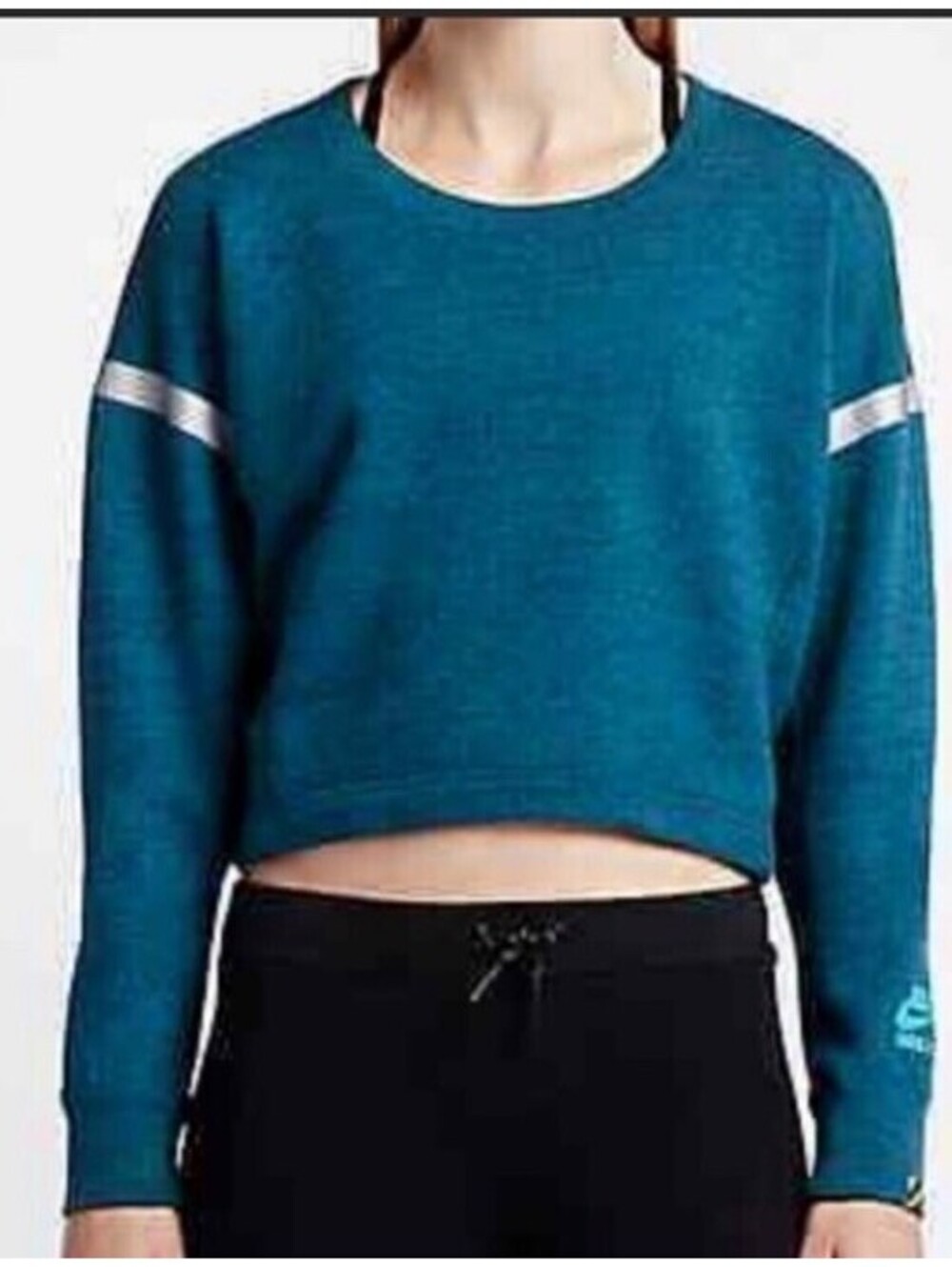 Nike Womens Size Large Track and Field Teal Blue Cropped Crewneck Sweatshirt